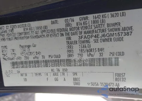 2016 Ford Fiesta Se из США, поврежденный, VIN 3FADP4EJ6GM157387